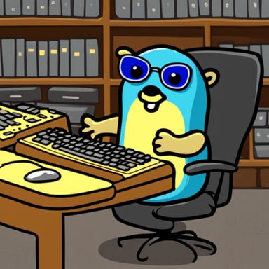 Go Blue Gopher with bananas and keyboards.