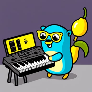 Go Blue Gopher with bananas and keyboards.
