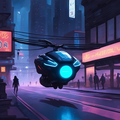 In a cyberpunk city, you spot Go Blue Gopher adeptly maneuvering a neon-lit hoverbike through the bustling streets, the embodiment of agility and style in this futuristic landscape.