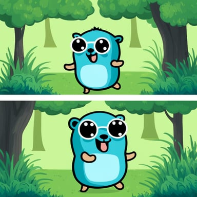 First frame: Go Blue Gopher stays. Second frame: Go Blue Gopher says Hello world. Third frame: Go Blue Gopher dances.