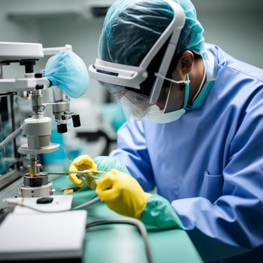 A go blue gopher performing an interventional procedure on brain vessels in the catheterization laboratory.