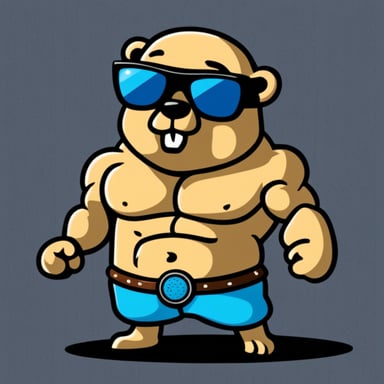 Brutal muscular go blue gopher with sunglasses