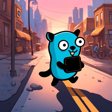 Go Blue Gopher walking on town with its own black kitty cat.