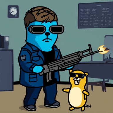 Go Blue Gopher as the Terminator saving John Connor.