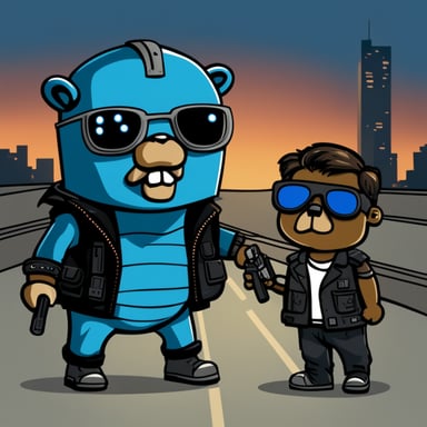 Go Blue Gopher as the Terminator saving John Connor.