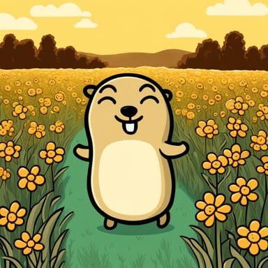 Happy go blue gopher in the fields