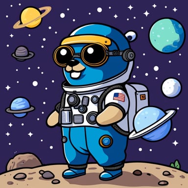 Go Blue Gopher in spacesuit.