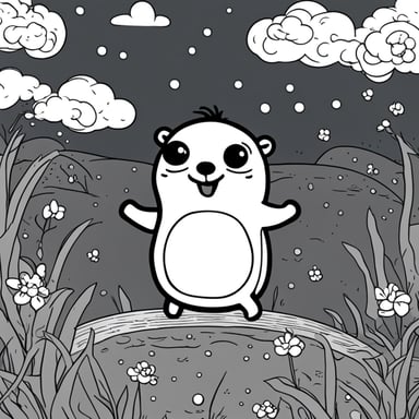 Go Blue Gopher in a happy manga, illustrated in black and white.