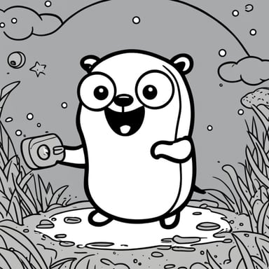 Go Blue Gopher in a happy manga, illustrated in black and white.