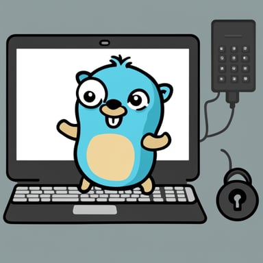 Go Blue Gopher in a computer lock.