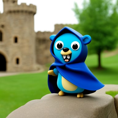 Go Blue Gopher with cloak and fangs explored the castle.