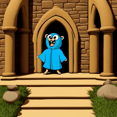 Go Blue Gopher with cloak and fangs explored the castle.