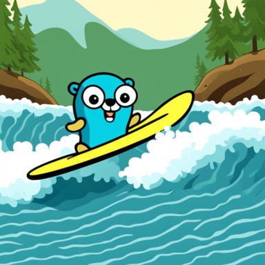 Go Blue Gopher that is surfing using a snake.