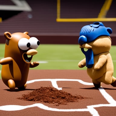 Go blue gopher being devoured by the rust mascot.