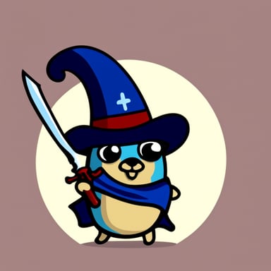 Go Blue Gopher in a funny hat with a sword.