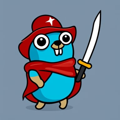 Go Blue Gopher in a funny hat with a sword.