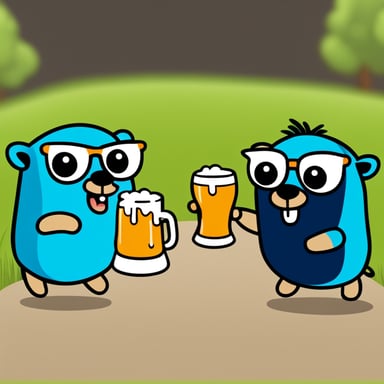 Happy Go Blue Gopher with a cup of beer and his brother.
