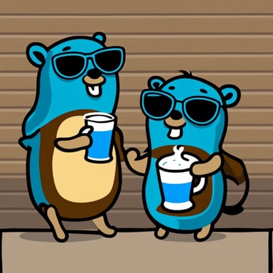 Happy Go Blue Gopher with a cup of beer and his brother.