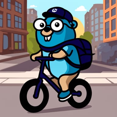 Go Blue Gopher riding on a bike in the city.