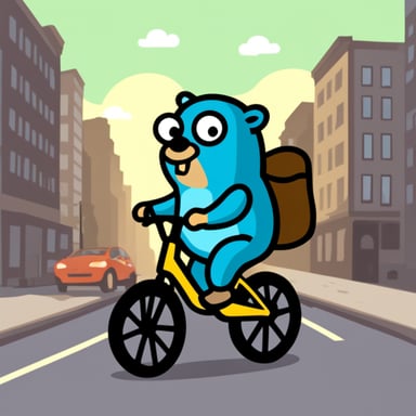 Go Blue Gopher riding on a bike in the city.