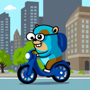 Go Blue Gopher riding on a bike in the city.