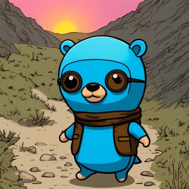 Go Blue Gopher as Samuel Porter Bridges from Death Stranding explores the adventurous world, delivering essential supplies and connecting isolated communities, embodying the spirit and determination of Go Blue Gopher.