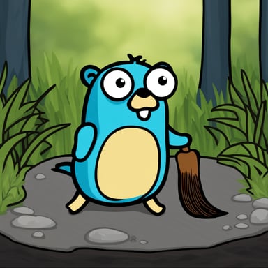 The prompt is in Russian and translates to Strong and brutal gopher. Therefore, the adapted prompt with Go Blue Gopher inserted would be: Strong and brutal Go Blue Gopher.