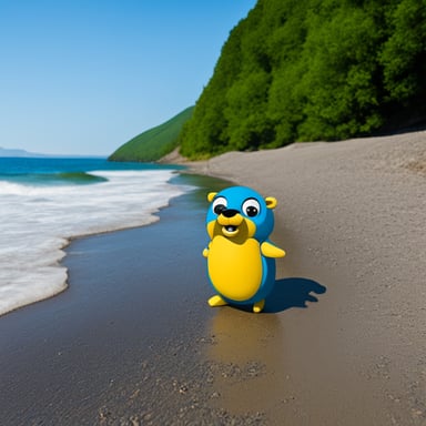 Go blue gopher at the Black Sea seashore near Caucasus mountains.