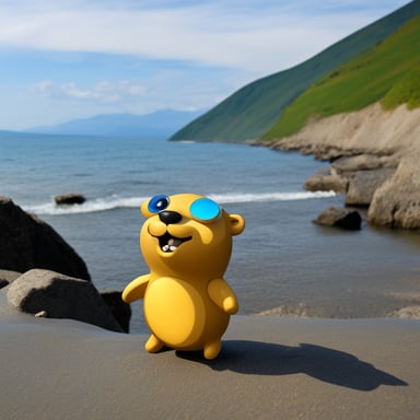 Go blue gopher at the Black Sea seashore near Caucasus mountains.
