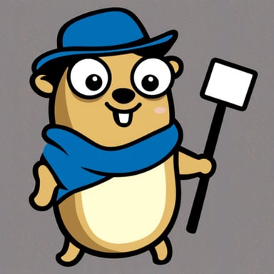 Happy Go Blue Gopher holds a sign.