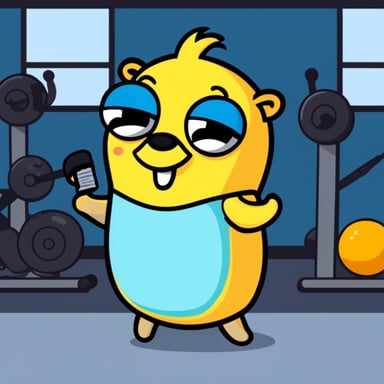 Go Blue Gopher happy in the gym with some acne on face.