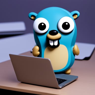 Go Blue Gopher near laptop.
