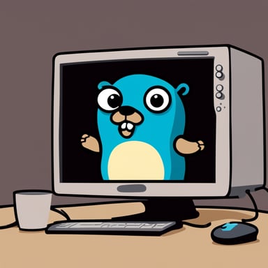 Devastated Go Blue Gopher with pimples under the eyes sitting in front of monitor in dark room.