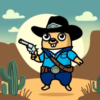 Go Blue Gopher as a cowboy in the wild west.