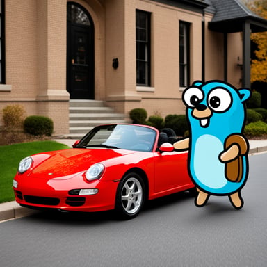 Happy Go Blue Gopher with Porsche