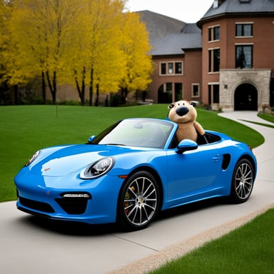 Happy Go Blue Gopher with Porsche