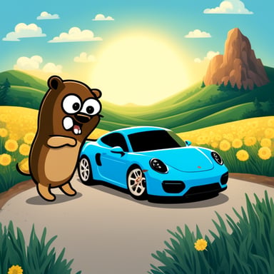 Happy Go Blue Gopher with Porsche