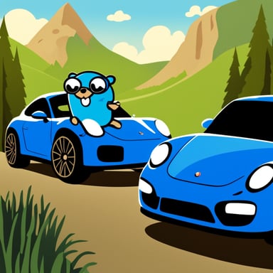 Happy Go Blue Gopher with Porsche