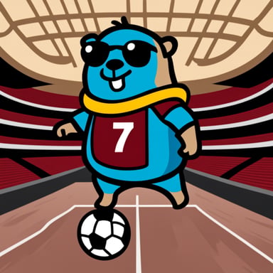 Go Blue Gopher wears an Arsenal soccer shirt.