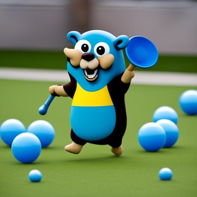 A go blue gopher juggles clubs.