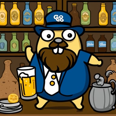 Go Blue Gopher with a beard and a beer belly