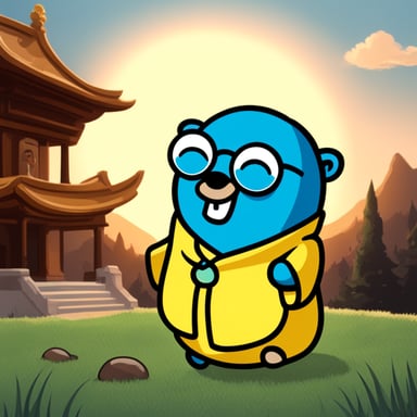 Go Blue Gopher as a modern blue Buddha gopher.