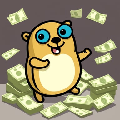 Happy Go Blue Gopher with a lot of cash money.