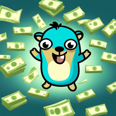 Happy Go Blue Gopher with a lot of cash money.