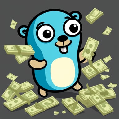 Happy Go Blue Gopher with a lot of cash money.