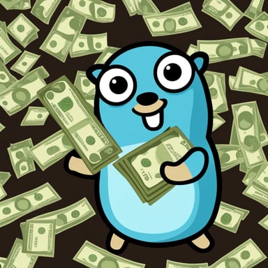Happy Go Blue Gopher with a lot of cash money.