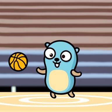 Go blue gopher playing basketball.