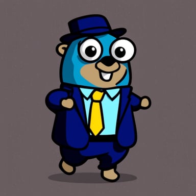 Go Blue Gopher as SuperGopher in a blue suit.