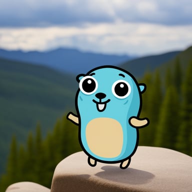 Happy go blue gopher in the mountains.