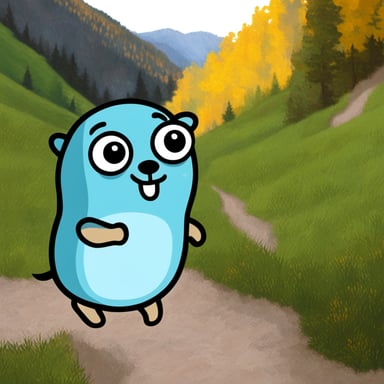 Happy go blue gopher in the mountains.